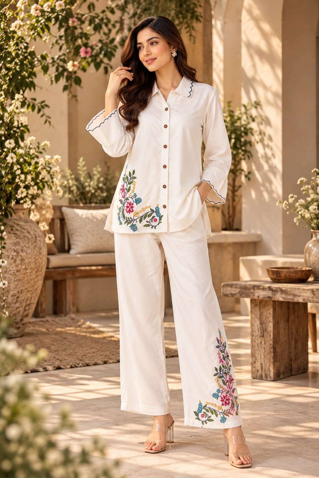 044 BOUTIQUE PREMIUM COTTON WHITE CORD SET FOR RICH PARTY WEAR WHOLESALER SURAT